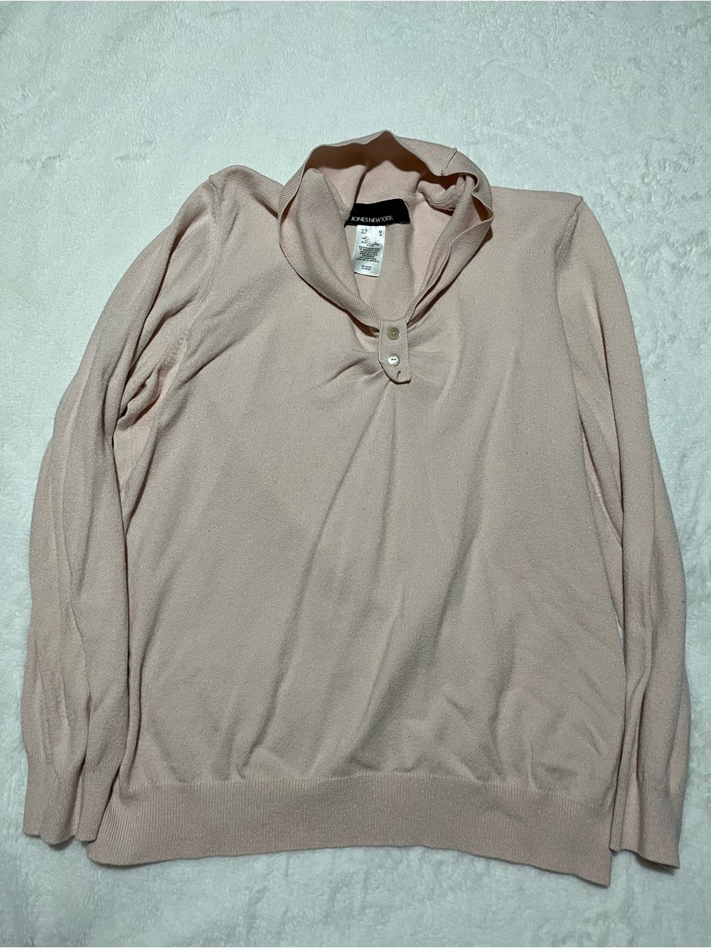 Jones New York Soft Blush Pink Button Funnel-Neck Sweater